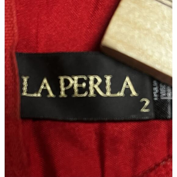 LA PERLA Red Satin Bustier Corset Top 2 (34 US). Black lace trim, underwire, zip - Picture 7 of 14